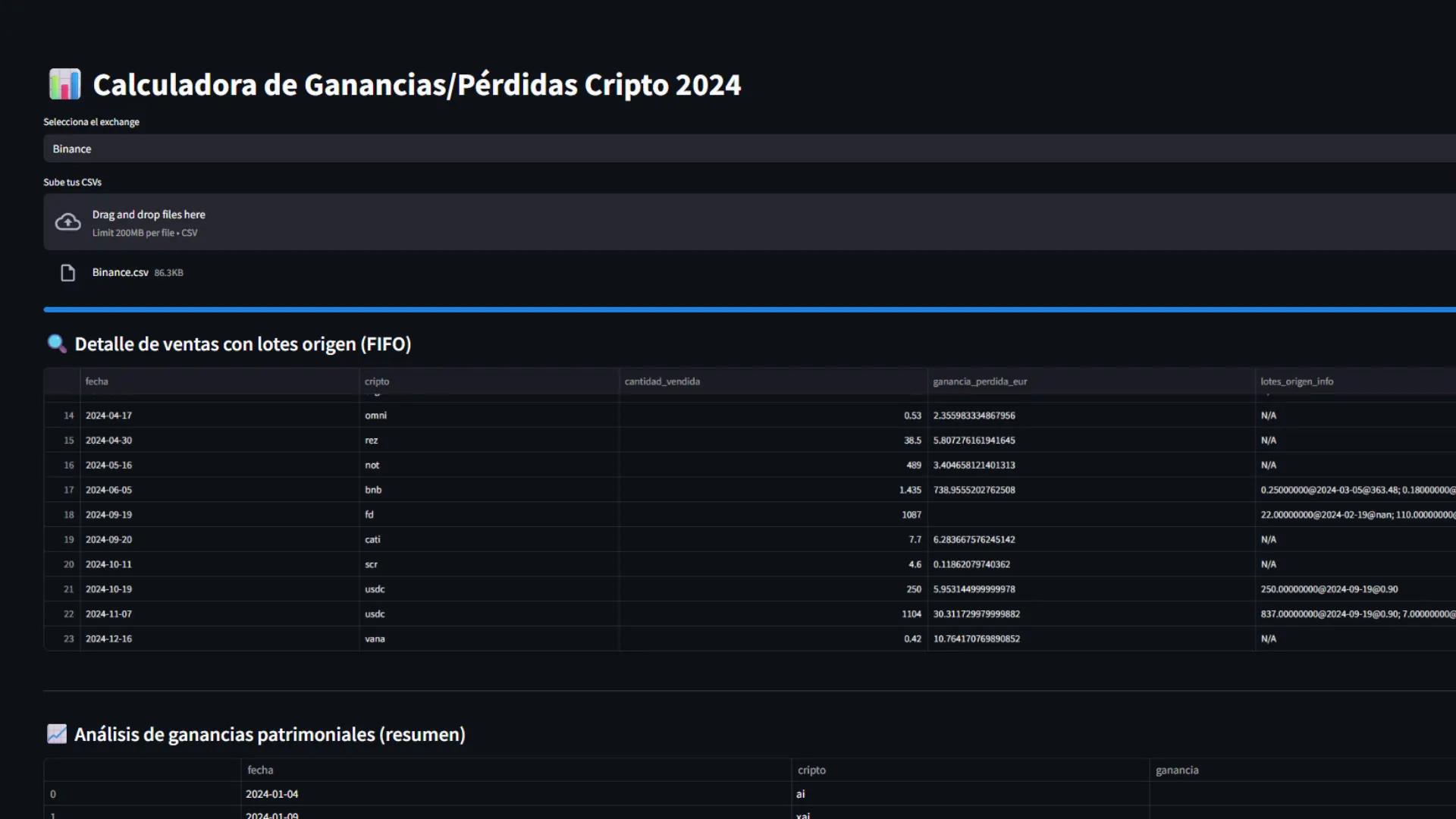 Analizador fiscal de criptomonedas